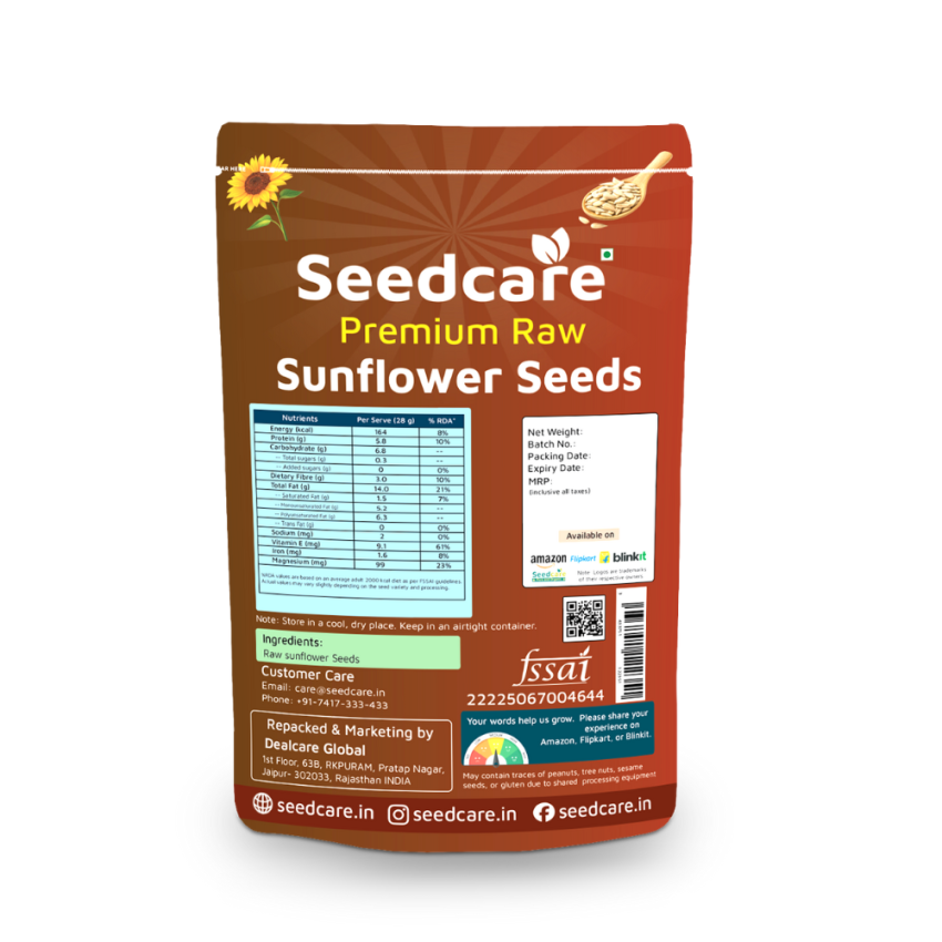 Seedcare Raw Sunflower Seeds 1kg (500g x 2) | Ready to Eat